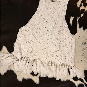 Crochet Fringe Halter Top in White